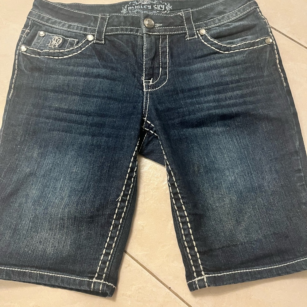 Paisley Sky Dark Wash Jean Shorts